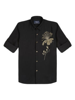 CHARCHIT - Boys Cotton Black Embellished Spread Collar Shirt