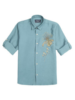 CHARCHIT - Boys Cotton Blue Embellished Spread Collar Shirt