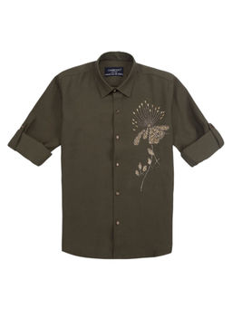 CHARCHIT - Boys Cotton Green Embellished Spread Collar Shirt