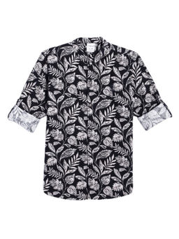 CAVIO - Boys Black Regular Fit Floral Full Sleeves Casual Shirt