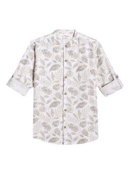 CAVIO - Boys White Regular Fit Floral Full Sleeves Casual Shirt