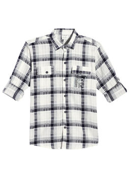 CAVIO - Boys White Regular Fit Checks Full Sleeves Casual Shirt
