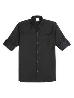 CAVIO - Boys Black Regular Fit Solid Full Sleeves Casual Shirt