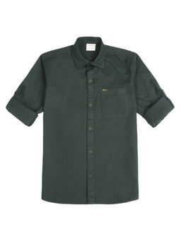 CAVIO - Boys Green Regular Fit Solid Full Sleeves Casual Shirt