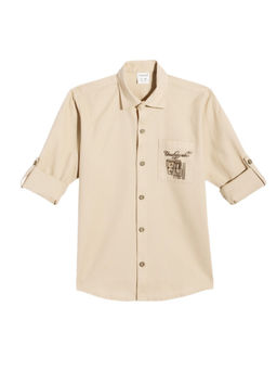 CAVIO - Boys Beige Regular Fit Printed Full Sleeves Casual Shirt