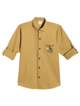 CAVIO - Boys Khaki Regular Fit Printed Full Sleeves Casual Shirt