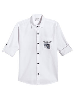 CAVIO - Boys White Regular Fit Printed Full Sleeves Casual Shirt