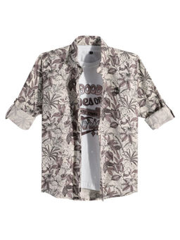 CAVIO - Boys Brown Cotton Floral Printed Full Sleeve Shirt and T-shirt
