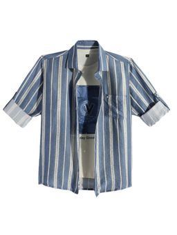 CAVIO - Boys Cotton Blue Striped Full Sleeve Shirt and T-shirt