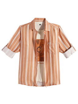 CAVIO - Boys Cotton Orange Striped Full Sleeve Shirt and T-shirt