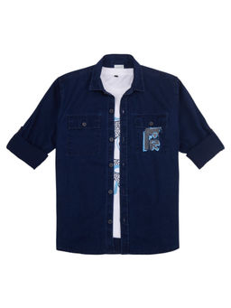 CAVIO - Boys Navy Blue Full Sleeves Casual Shirt and T-shirt