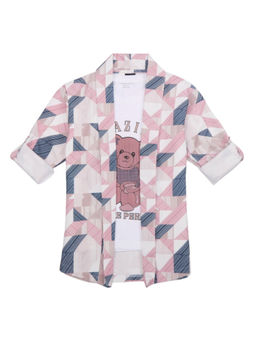 CHARCHIT - Boys Pink Printed Full Sleeves Casual Shrug & T-shirt