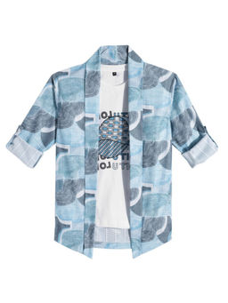CHARCHIT - Boys Blue Printed Full Sleeves Casual Shrug & T-shirt