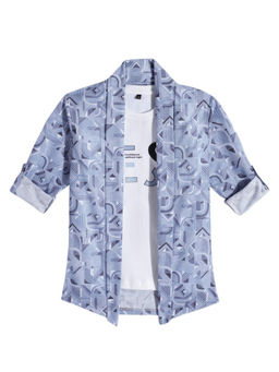 CHARCHIT - Boys Blue Printed Full Sleeves Casual Shrug & T-shirt