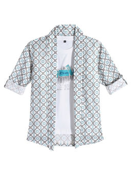 CHARCHIT - Boys Blue Printed Full Sleeves Casual Shrug & T-shirt