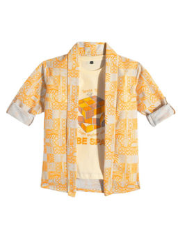 CHARCHIT - Boys Orange Printed Full Sleeves Casual Shrug & T-shirt