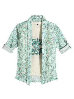 CHARCHIT - Boys Green Printed Full Sleeves Casual Shrug & T-shirt