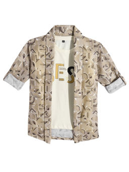 CHARCHIT - Boys Khaki Printed Full Sleeves Casual Shrug & T-shirt