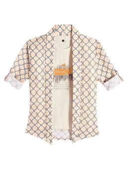 CHARCHIT - Boys White Printed Full Sleeves Casual Shrug & T-shirt