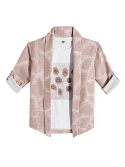 CHARCHIT - Boys Pink Printed Full Sleeves Casual Shrug & T-shirt