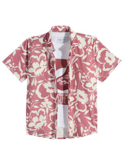 CHARCHIT - Boys Pink Floral Printed Half Sleeves Casual Shirt & T-shirt