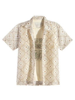 CAVIO - Boys Cream Cotton Printed Half Sleeve Shirt and T-shirt