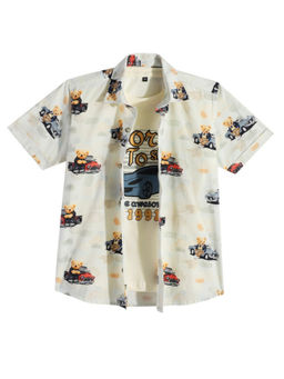 CAVIO - Boys Cream Cotton Printed Half Sleeve Shirt and T-shirt