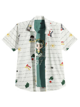 CAVIO - Boys White Cotton Printed Half Sleeve Shirt and T-shirt