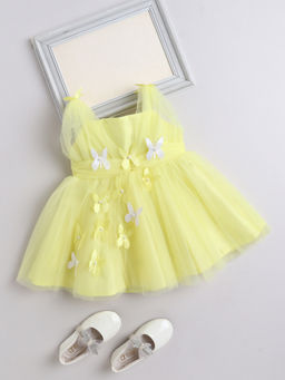 The Magic Wand - Yellow Net Sleeveless Butterfly Detailed Dress