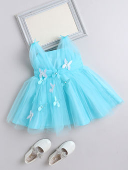 The Magic Wand - Blue Net Sleeveless Butterfly Detailed Dress