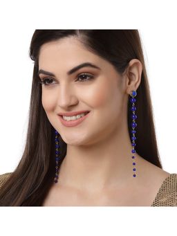 Karatcart - Blue Beads Long Drop Earrings