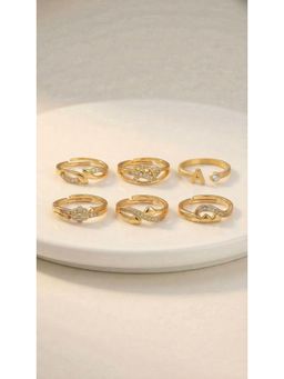 Gahan - Womens AD Gold Plated 5 Fashion Rings and 1 “A” Letter Ring (Adjustable)