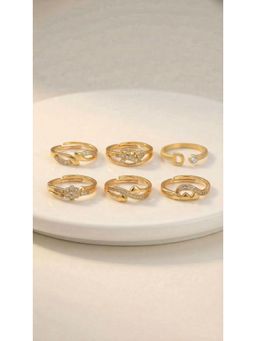 Gahan - Womens AD Gold Plated 5 Fashion Rings and 1 “D” Letter Ring (Adjustable)