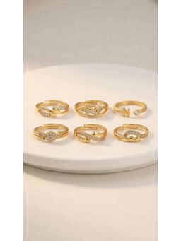 Gahan - Womens AD Gold Plated 5 Fashion Rings and 1 “N” Letter Ring (Adjustable)