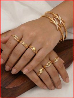 Gahan - Gold Plated 6 figure Ring and 2 Bangle for women