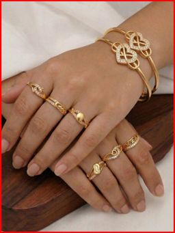 Gahan - Gold Plated 6 figure Ring and 2 Bangle for women