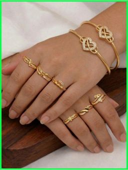 Gahan - Gold Plated 6 figure Ring and 2 Bangle for women