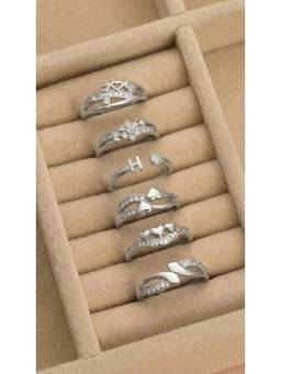 Gahan - Womens AD Silver 5 Fashion Rings and 1 “H” Letter Ring (Adjustable)