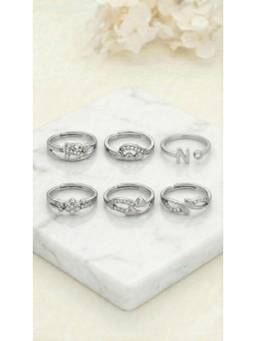 Gahan - Womens AD Silver 5 Fashion Rings and 1 “R” Letter Ring (Adjustable)