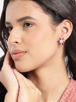 Gahan - Rani Pink Silver-Plated Ad Studded Contemporary Tops Earrings