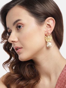 Gahan - Golden Plated Contemporary Baby Pink Drop Earrings