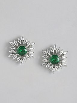 Gahan - Silver Plated Ad Studded Green Contemporary Earrings