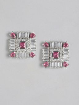 Gahan - Silver Plated Ad Studded Pink Contemporary Earrings