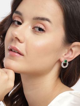 Gahan - Silver Plated Ad Studded Green Contemporary Earrings