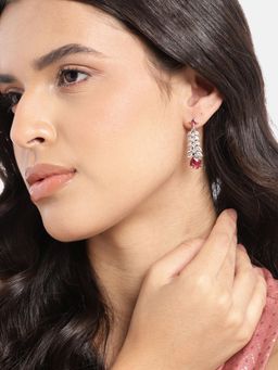 Gahan - Silver Plated Ad Studded Rani Pink Contemporary Earrings