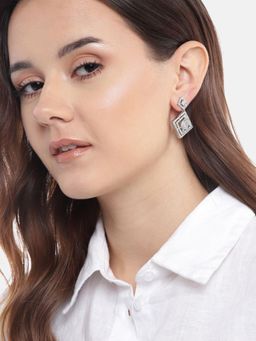 Gahan - Silver Plated Ad Studded Contemporary Drop Earrings