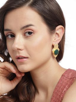 Gahan - Golden Plated Contemporary Green Drop Earrings