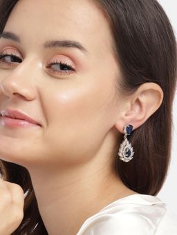 Gahan - Silver Plated Ad Studded Blue Contemporary Drop Earrings