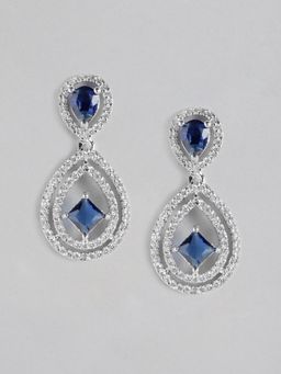 Gahan - Silver Plated Ad Studded Blue Contemporary Drop Earrings