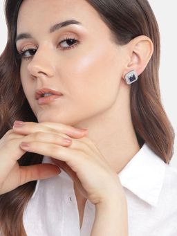 Gahan - Silver Plated Ad Studded Blue Contemporary Earrings